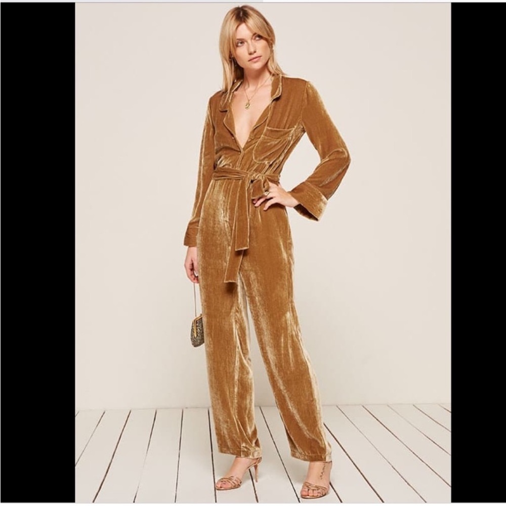Gold Velvet Reformation Jumpsuit